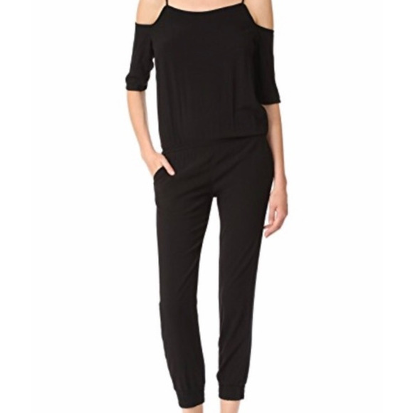 NWT Monrow Cold Shoulder Jumpsuit Women's Half Sleeve Black Size S - Picture 1 of 9